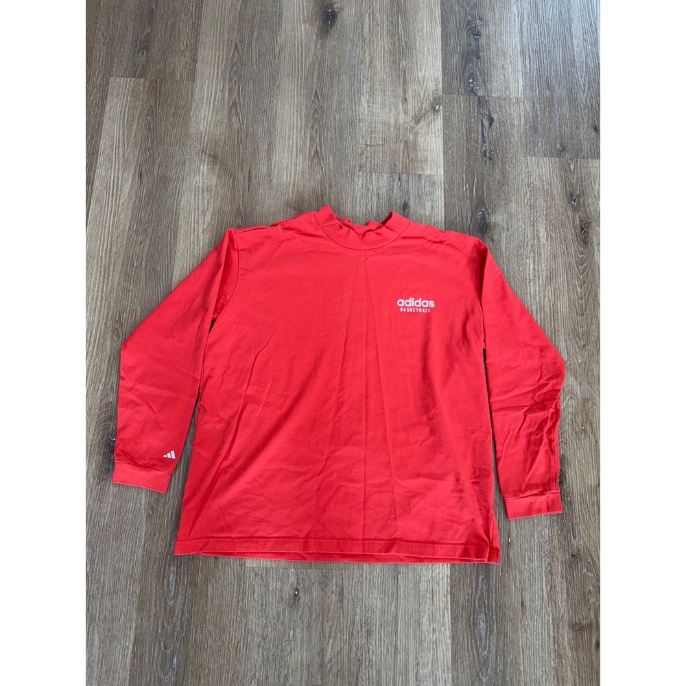 Adidas Basketball Long Sleeve Shirt Mens Medium Red Mock Neck Logo Excellent